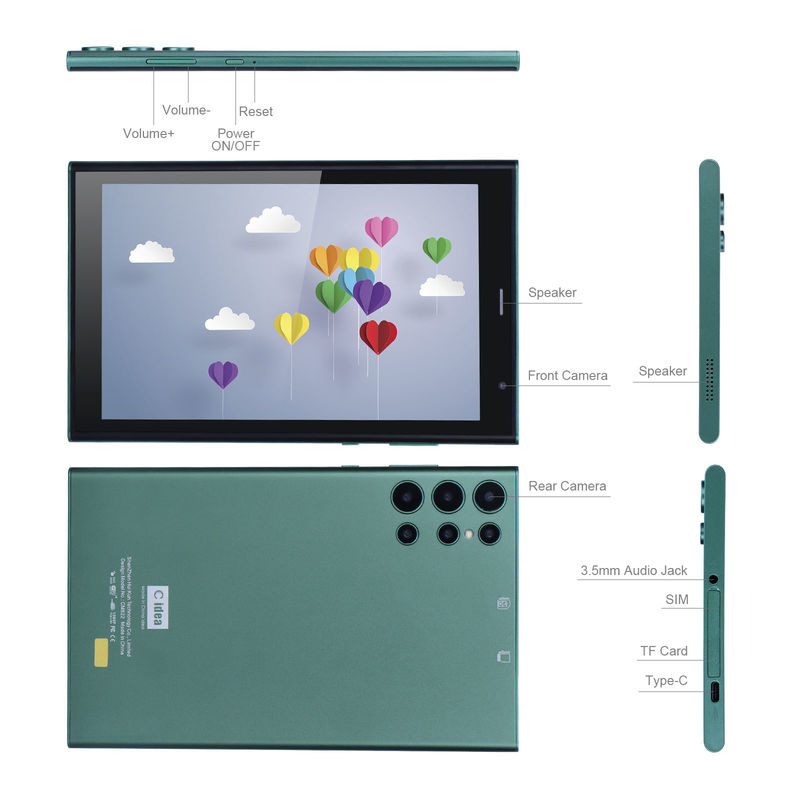 C ιδέα 8 ιντσών Smart Tablet PC με ανθεκτική σε χτυπήματα θήκη 128GB ROM 800x1280 IPS Εικαστική οθόνη οθόνης για ανάγνωση Πράσινο CM822