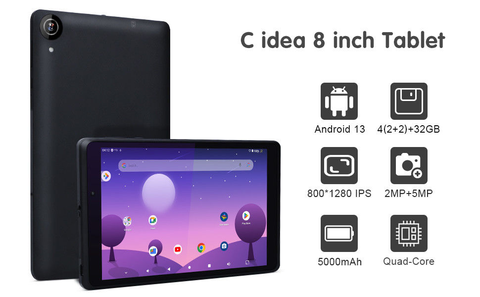 C idea Youth 8 Inch Tablet Android 13 με οθόνη μπλε φωτός, WiFi, 32GB + 64GB, 800*1280 IPS incell CM826