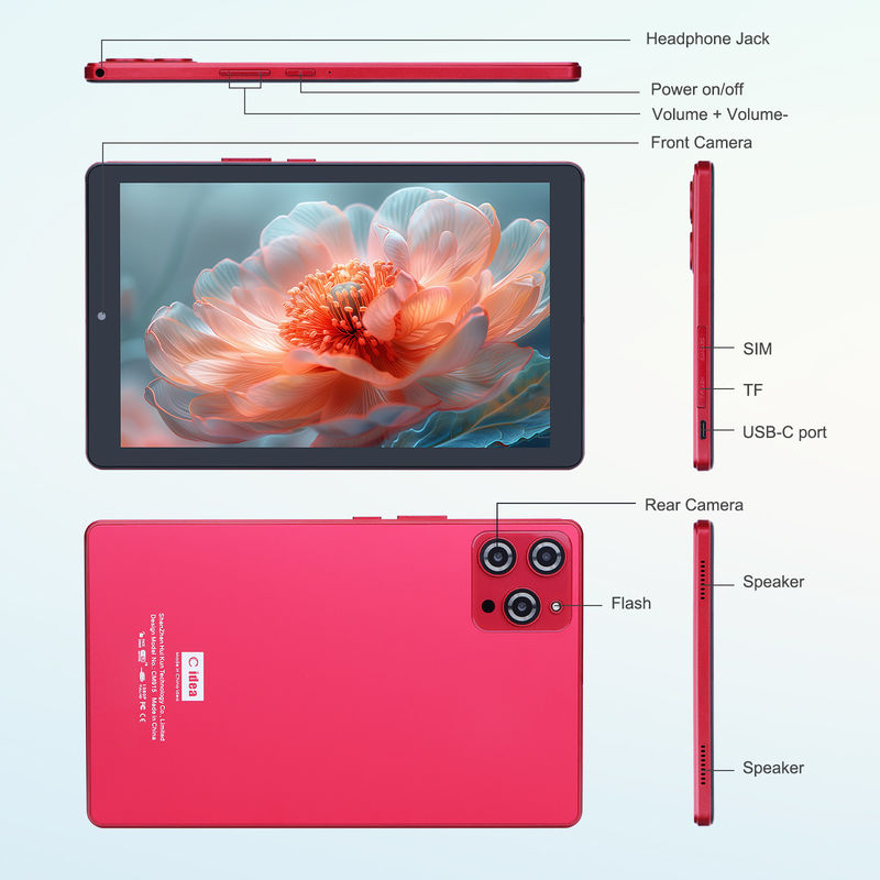 C Idea 9 ιντσών Android 12 Tablet 8GB RAM 512GB ROM 5MP+8MP Δύο κάμερες WIFI Tablet με SIM CM915 (Κόκκινο)
