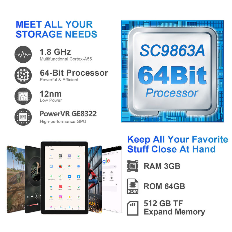 C ιδέα 3GB RAM 64GB ROM 10 ιντσών Android Tablet PC 512GB Επέκταση HD IPS οθόνη CM9000 Space Gray