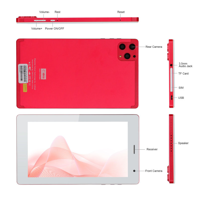 C ιδέα 7 ιντσών Tablet PC 8GB RAM 512GB ROM Quad Core Processor Διπλή κάμερα WiFi / BT για εφήβους με θήκη CM513 (κόκκινο)