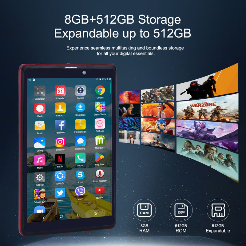 C ιδέα 8 ιντσών Android 12 Tablet 8GB RAM 512GB ROM 8000mAh μπαταρία 5+8MP Κάμερα για φοιτητές με υποστήριξη SIM CM818-κόκκινο