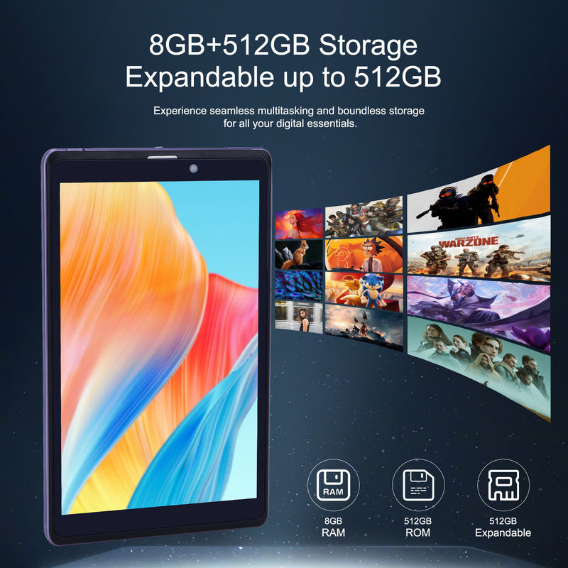C Idea Portable 8 In Android Tablet PC 8GB RAM 512 GB Android 12 Tablet IPS HD οθόνη τετραπλό πυρήνα CM818-Πορφυρό