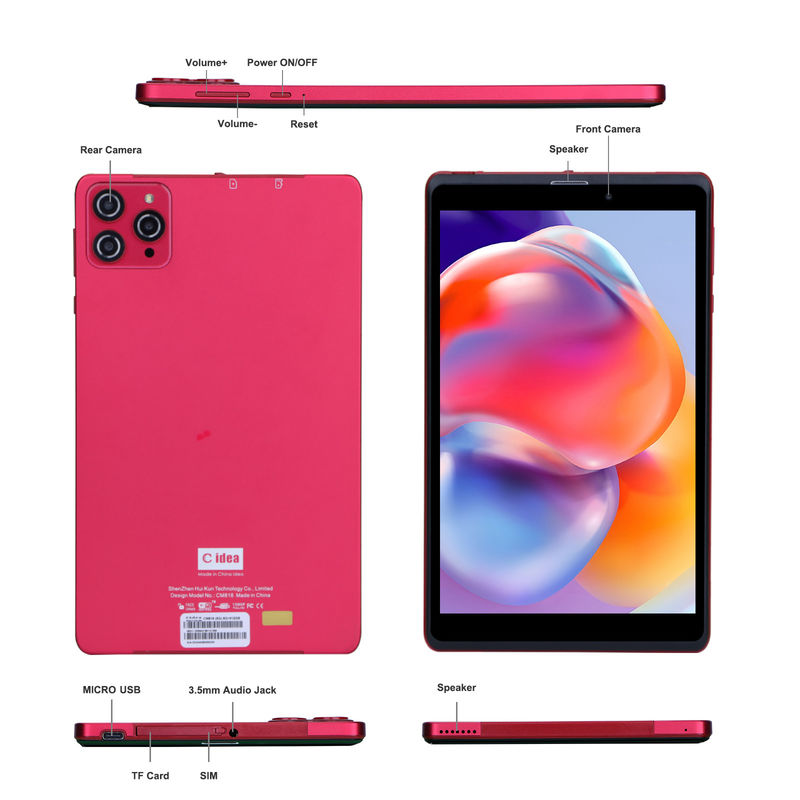 C ιδέα 8 ιντσών Android 12 Tablet 8GB RAM 512GB ROM 8000mAh μπαταρία 5+8MP Κάμερα για φοιτητές με υποστήριξη SIM CM818-κόκκινο