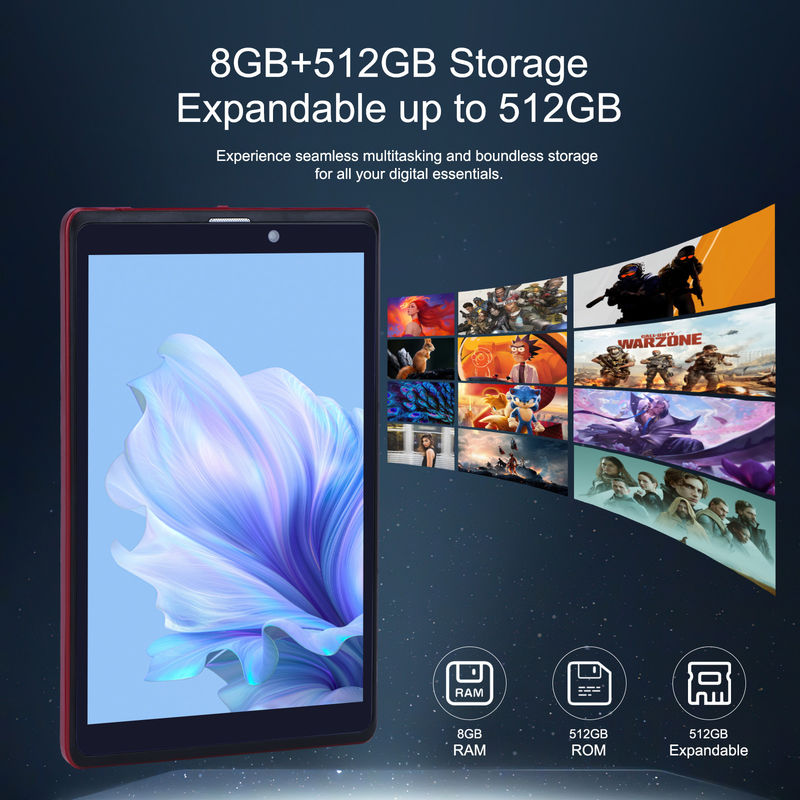 C ιδέα 8 ιντσών Android 12 Tablet 8GB RAM 512GB ROM 8000mAh μπαταρία 5+8MP Κάμερα για φοιτητές με υποστήριξη SIM CM818-κόκκινο