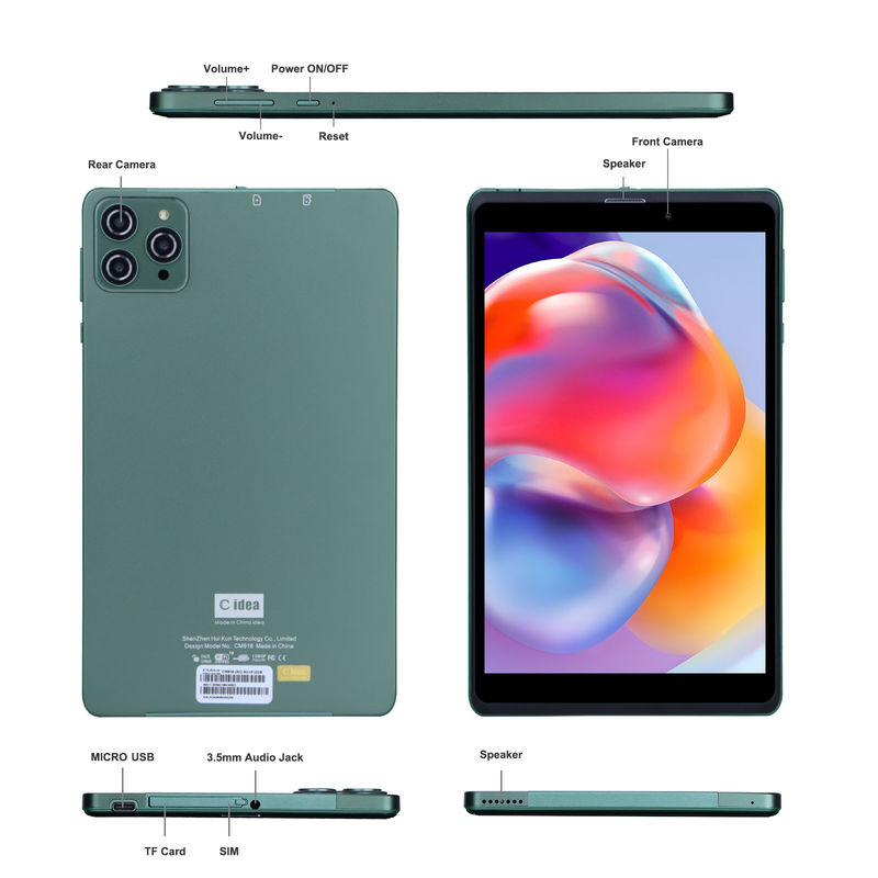 C ιδέα 8 ιντσών Android Tablet PC με Android 12 λειτουργικό σύστημα Quad Core CPU 8GB RAM 512GB Αποθήκευση IPS HD οθόνη CM818-Green