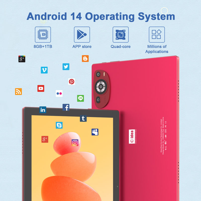 C Idea 10,1 ιντσών Android 14 Smart Tablet PC με υποστήριξη διπλής SIM CM8200Plus κόκκινο