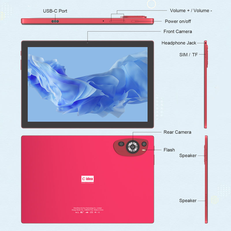 C Idea 10,1 ιντσών Android 14 Smart Tablet PC με διπλή κάρτα SIM και Pen CM8200Plus κόκκινο