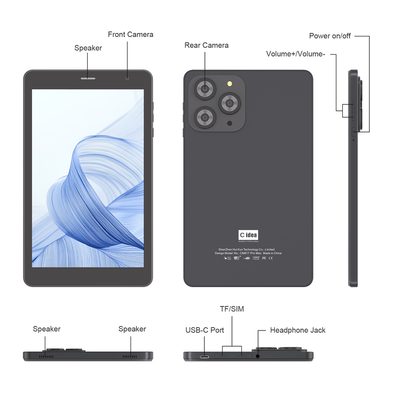 C ιδέα 8 ιντσών Wifi Tablet με 8+512GB αποθήκευση Quad Core επεξεργαστής 800x1280 IPS αφής οθόνη κόκκινη CM817 Pro