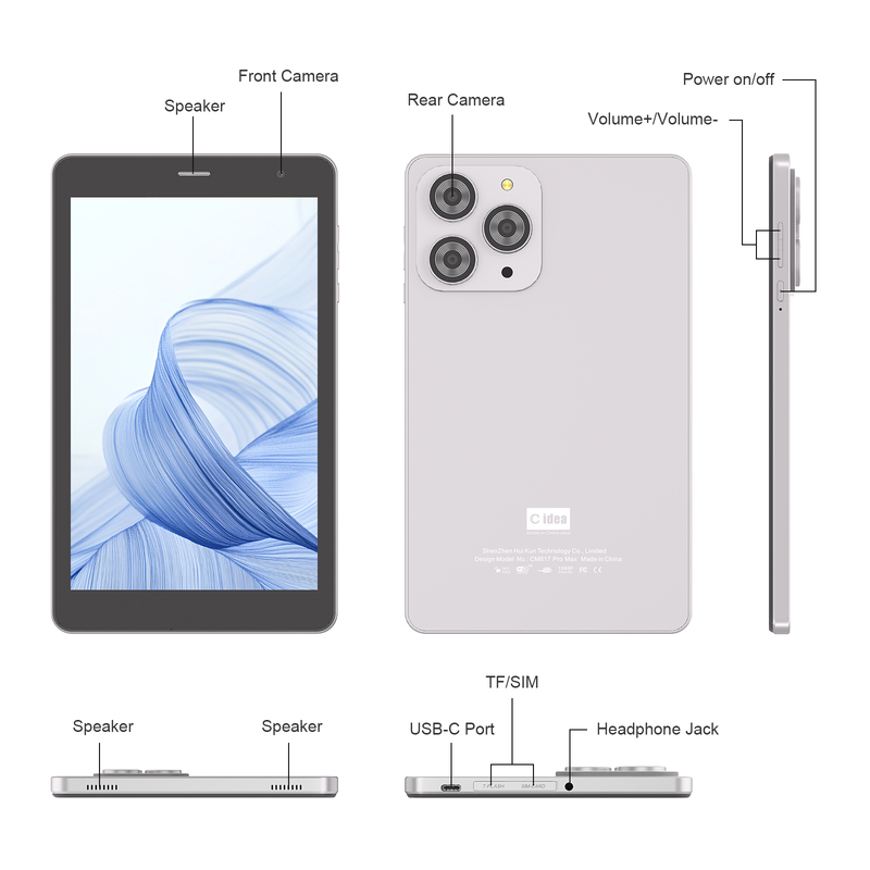 C idea 8 ιντσών Tablet Wifi με 8+512GB Αποθήκευση Τετραπύρηνος Επεξεργαστής 800x1280 IPS Οθόνη Αφής ασημί CM817 Pro