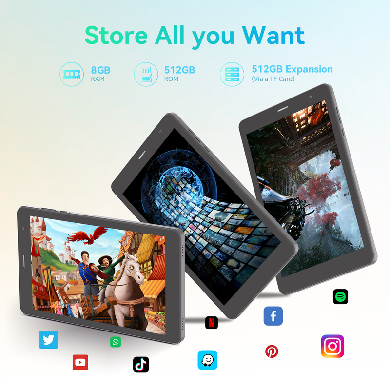 C idea Youth 8 Inch Tablet Android 15 με μαύρη οθόνη φωτός, WiFi, 8GB + 512GB, 800*1280 IPS incell CM828