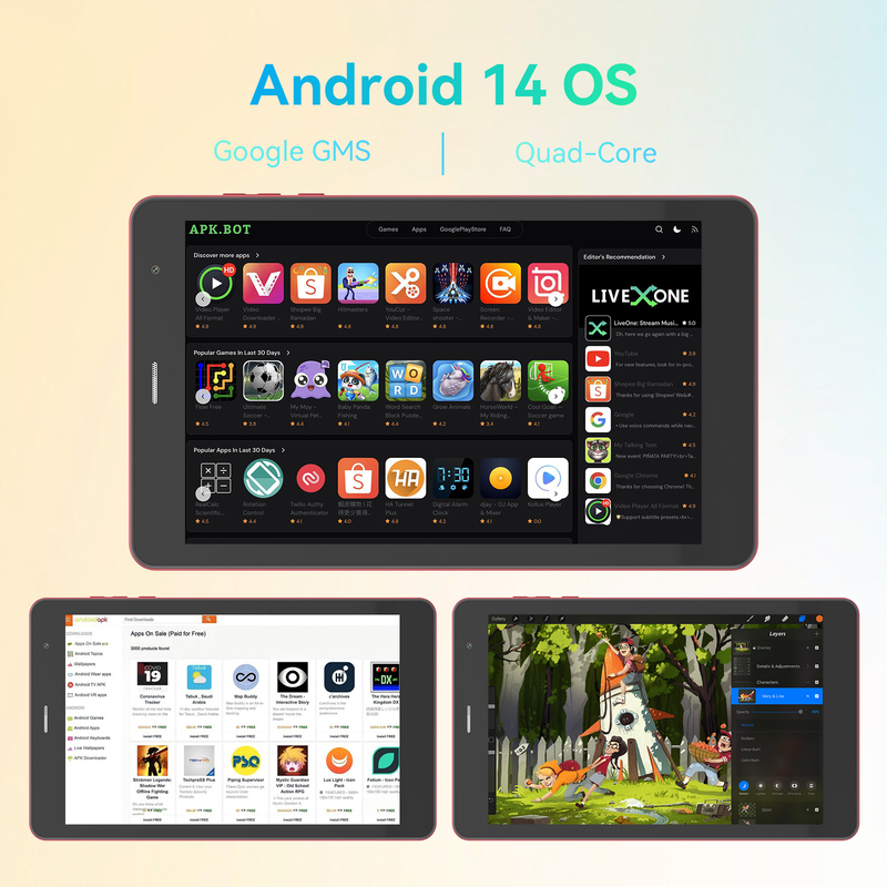 C idea Youth red 8 Inch Tablet Android 15 με υποδοχή κάρτας tf, WiFi, 8GB +512GB, 800*1280 IPS incell CM828