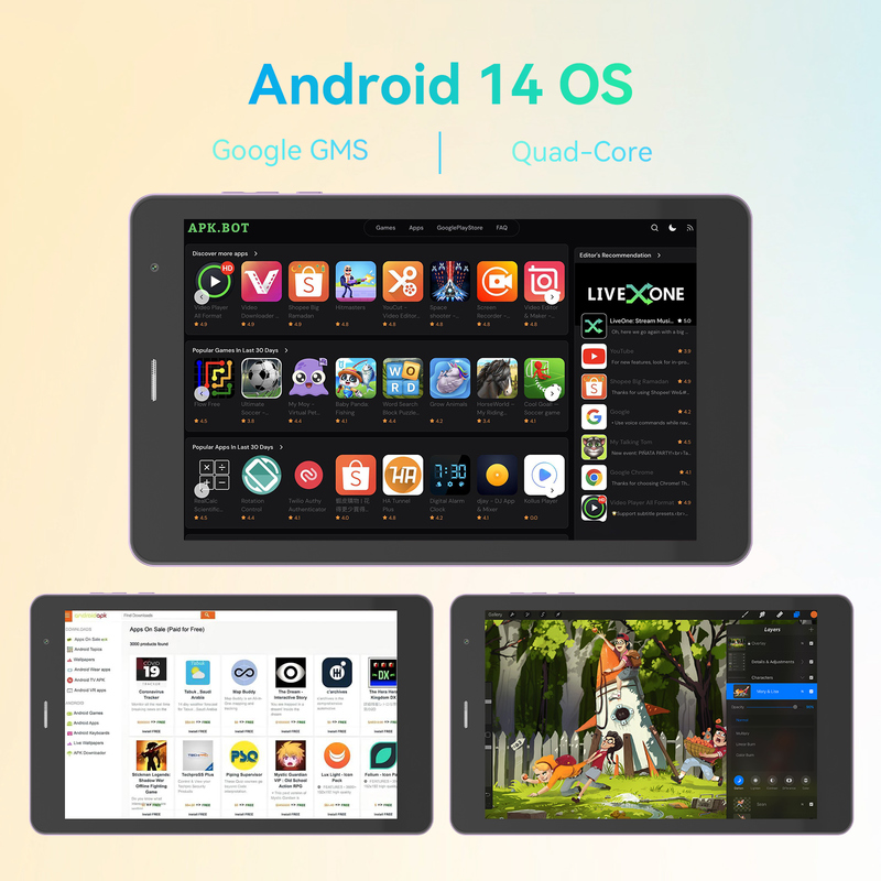 C idea Youth purple 8 Inch Tablet Android 15 με υποδοχή κάρτας tf, WiFi, 8GB +512GB, 800*1280 IPS incell CM828