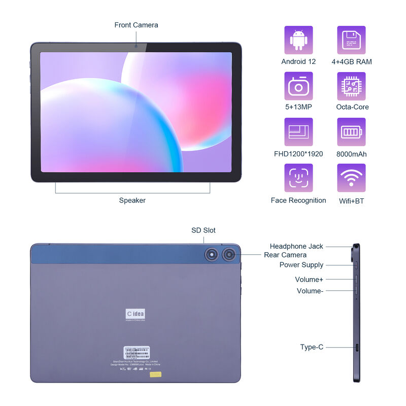 C Idea Android Tablet FHD 1200*1920 Με μπαταρία 6000mAh 10.1 ιντσών Tablet PC P1250