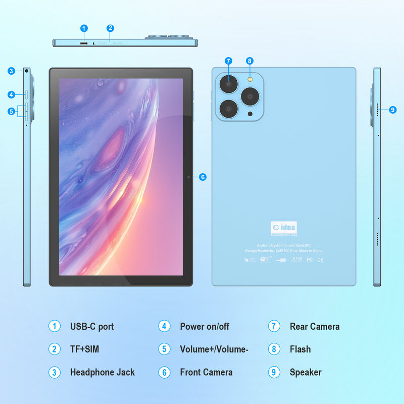 C idea Factory 10,1 ιντσών Οθόνη HD Σύστημα Android 8GB+1TB Μεγάλη αποθήκευση για ενήλικες Tablet PC CM8700 Plus